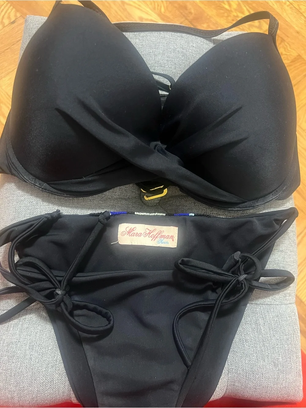 Mara Hoffman Black Bikini with Multicolor Aztec Insets